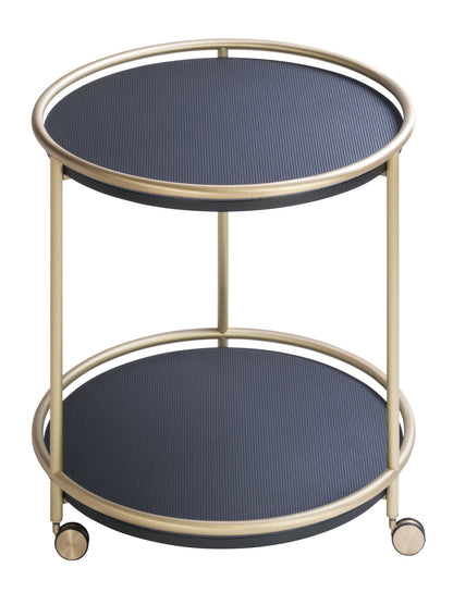Arcade Leather-Covered Wood Trolley Round w Brass Frame