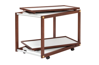 Giobagnara Jeremy Serving Trolley | Wood structure available in various finishes with fine leather and metal inserts | Includes two removable trays and omnidirectional wheels | Furniture and Serveware | 2Jour Concierge, your luxury lifestyle shop