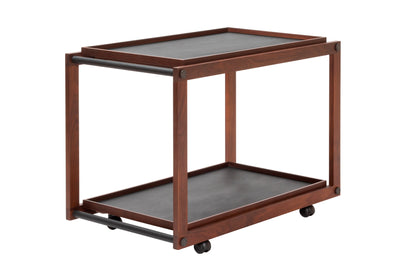 Giobagnara Jeremy Serving Trolley | Wood structure available in various finishes with fine leather and metal inserts | Includes two removable trays and omnidirectional wheels | Furniture and Serveware | 2Jour Concierge, your luxury lifestyle shop