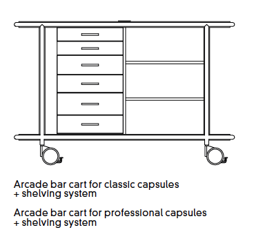 Giobagnara | Arcade Bar Cart: Leather-covered wood bar cart with configurable storage, capsule, shelving, and fridge options | Serveware + Hospitality / Coffee & Tea Organizers | 2Jour Concierge, your luxury lifestyle shop | premium hospitality furniture for expensive interiors, luxury bar and coffee service, hotel suites, private residences, and executive office spaces