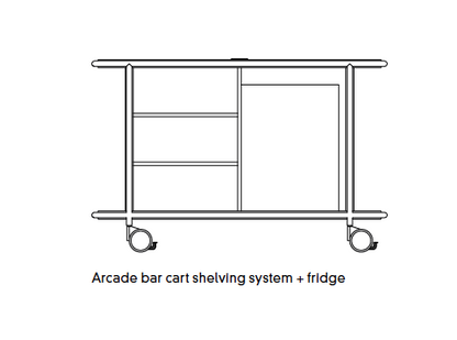Arcade Leather-Covered Wood Bar Cart: Shelving System + Fridge
