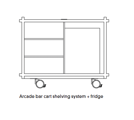 Structura Leather-Covered Wood Modular Bar Cart: Shelving System + Fridge