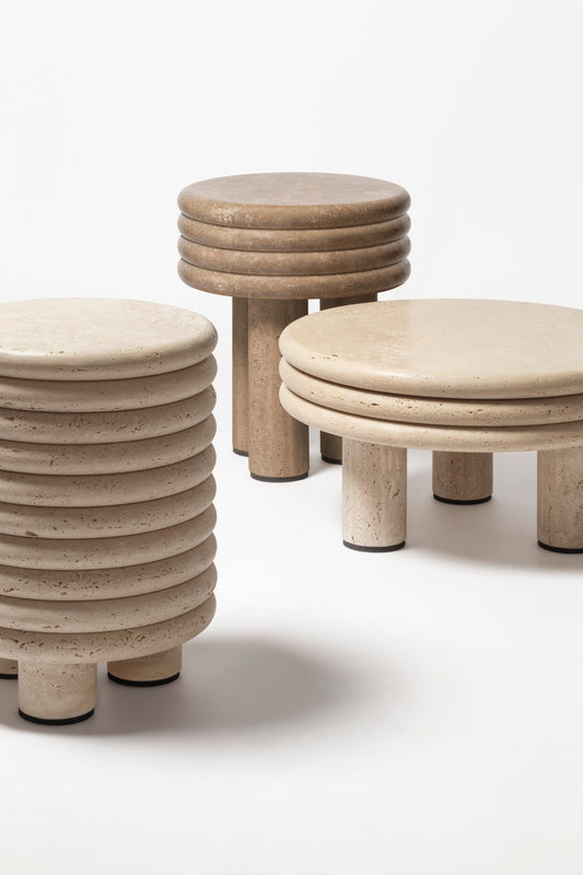 x Stéphane Parmentier Scala Travertine Marble Coffee Table