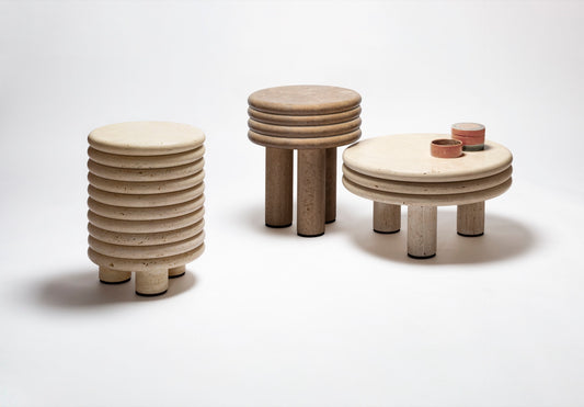 x Stéphane Parmentier Scala Travertine Marble Coffee Table