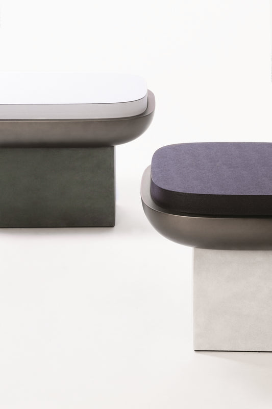 Giobagnara × Stéphane Parmentier Olympia | Stool: Leather in suede, nappa, wild boar, or golf with bronze-lacquered seat bowl | Furniture / Stools | 2Jour Concierge, your luxury lifestyle shop | contemporary interiors, gallery seating, refined residential, statement accents