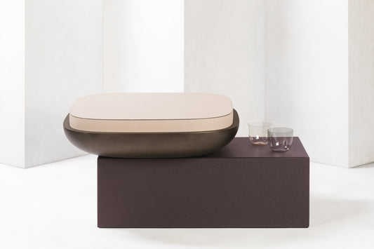 Giobagnara × Stéphane Parmentier Olympia | Stool & Table: Leather in suede, nappa, wild boar, or golf with bronze-lacquered seat bowl | Furniture / Stools | 2Jour Concierge, your luxury lifestyle shop | refined residential, versatile hospitality, contemporary lounges, sculptural design