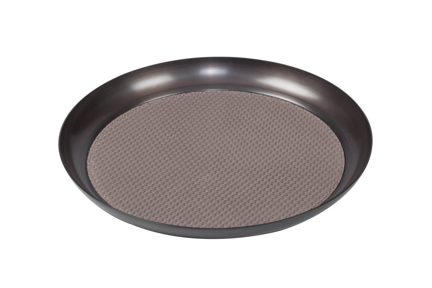 Zurigo Metal Valet Tray Round w Leather Insert, M-L