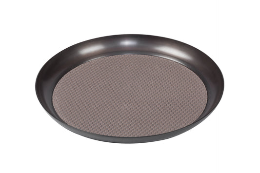 Zurigo Metal Valet Tray Round w Leather Insert, M-L