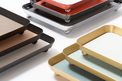 Monza Metal Valet Tray, Rectangular With Removable Leather Placemat