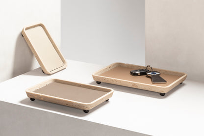 Giobagnara | Monza Leather & Marble Valet Tray: Marble structure with leather insert, available in various shapes and sizes | Decor / Valet Trays | 2Jour Concierge, your luxury lifestyle shop | Italian marble, refined organization, functional elegance, timeless design