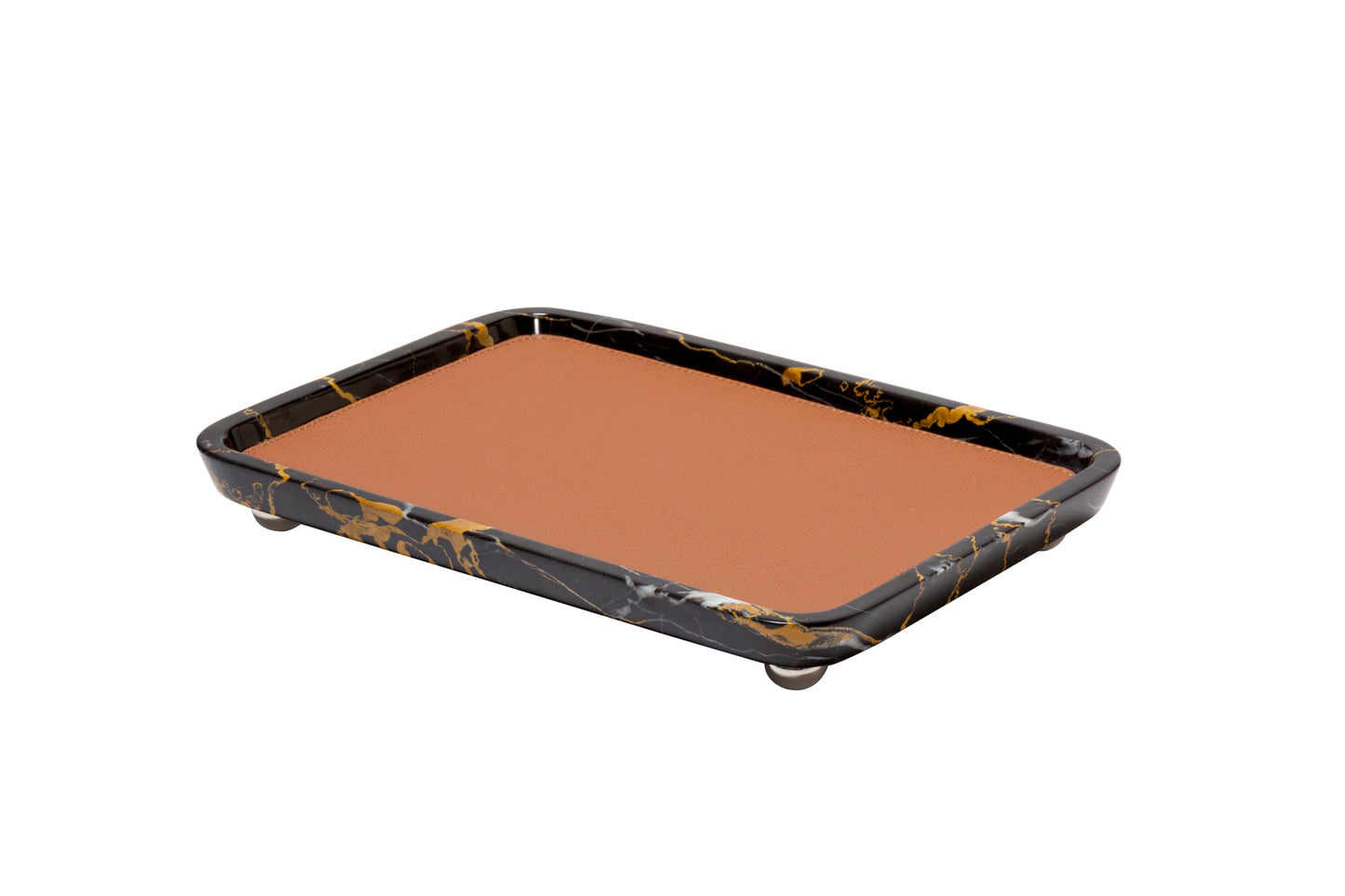 Monza Marble Valet Tray, Rectangular M with Removable Leather Placemat