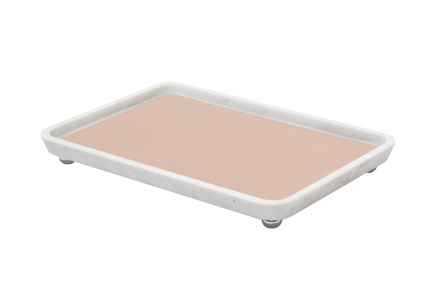 Monza Marble Valet Tray, Rectangular L with Removable Leather Placemat