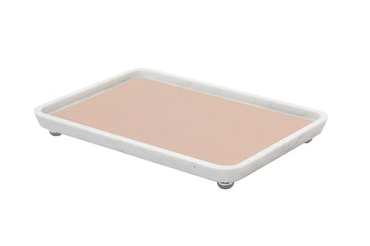 Monza Marble Valet Tray, Rectangular L with Removable Leather Placemat