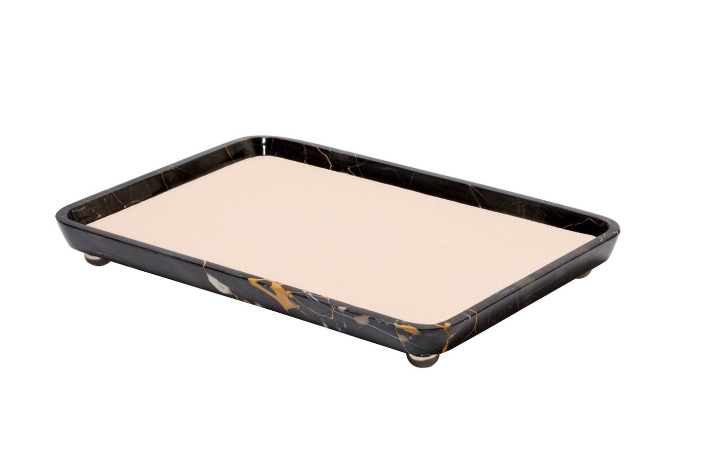 Monza Marble Valet Tray, Rectangular L with Removable Leather Placemat
