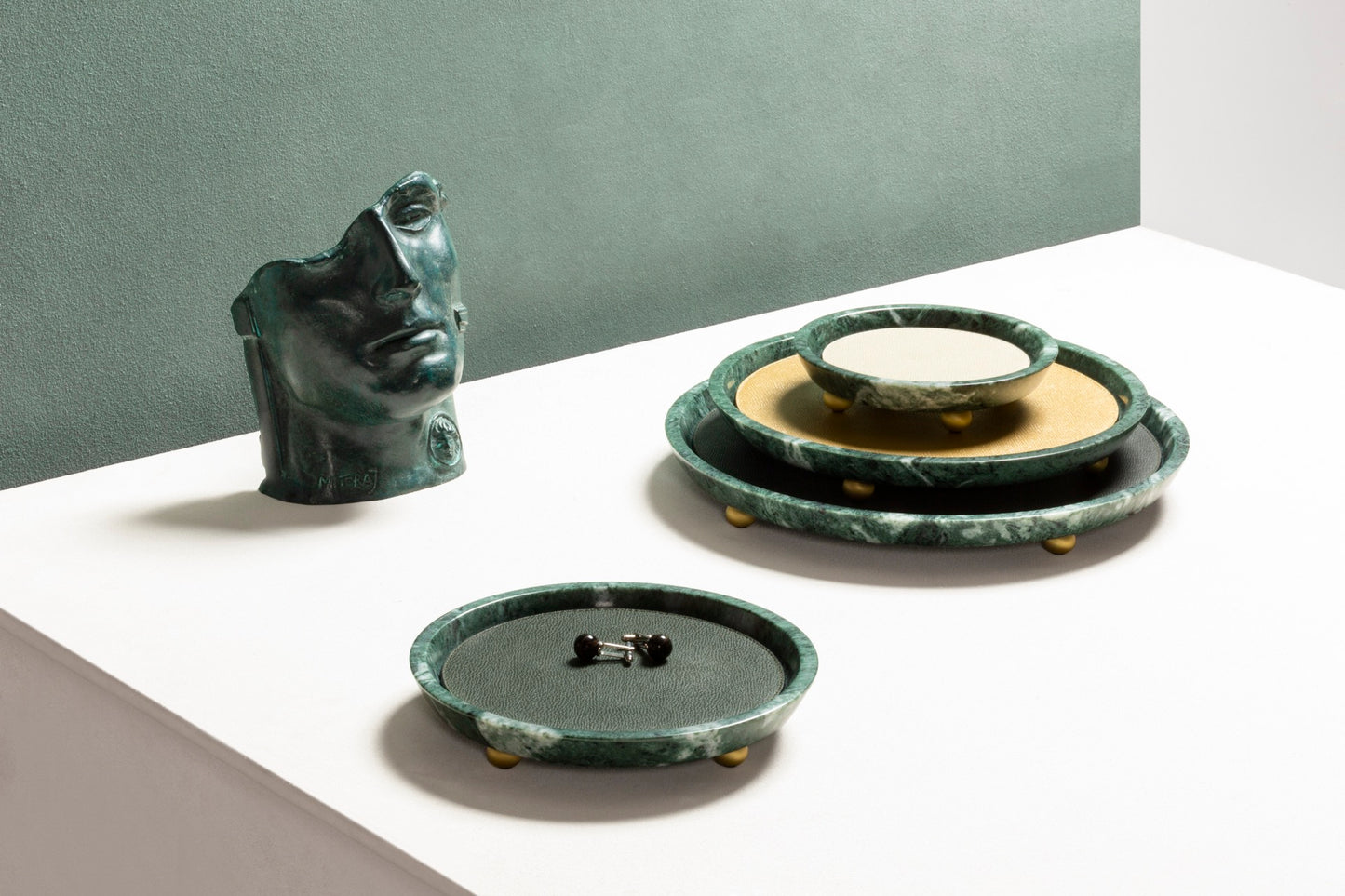 Monza Marble Valet Tray, Round S with Removable Leather Placemat