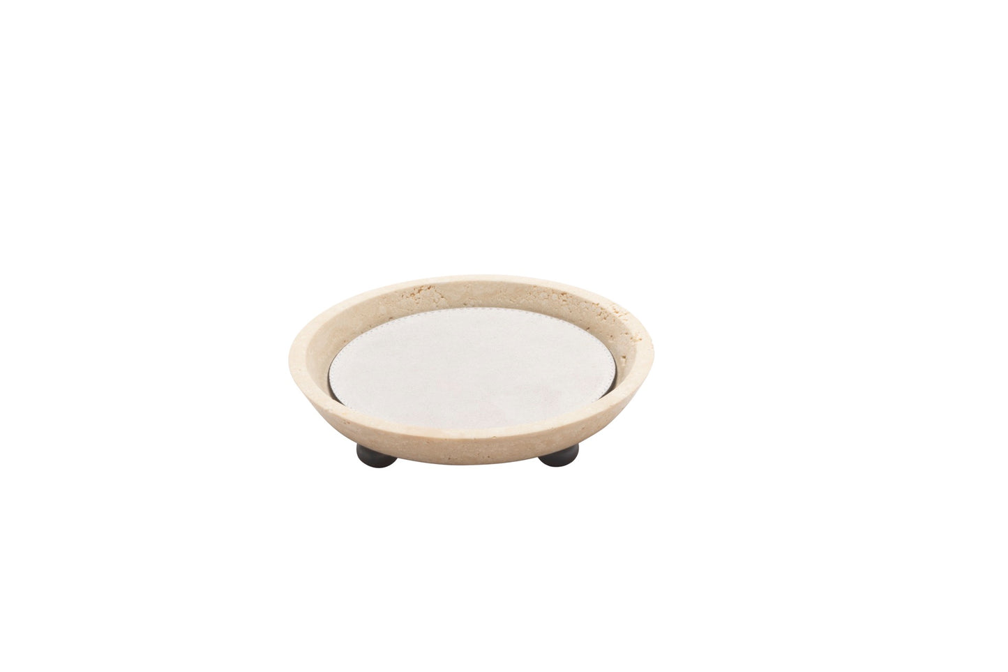 Monza Marble Valet Tray, Round Mini with Removable Leather Placemat