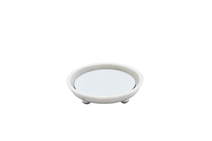 Monza Marble Valet Tray, Round Mini with Removable Leather Placemat