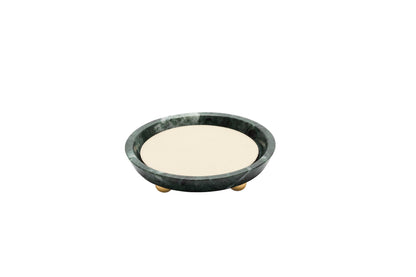 Monza Marble Valet Tray, Round Mini with Removable Leather Placemat