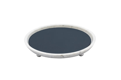 Monza Marble Valet Tray, Round M with Removable Leather Placemat