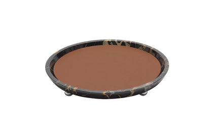 Monza Marble Valet Tray, Round M with Removable Leather Placemat