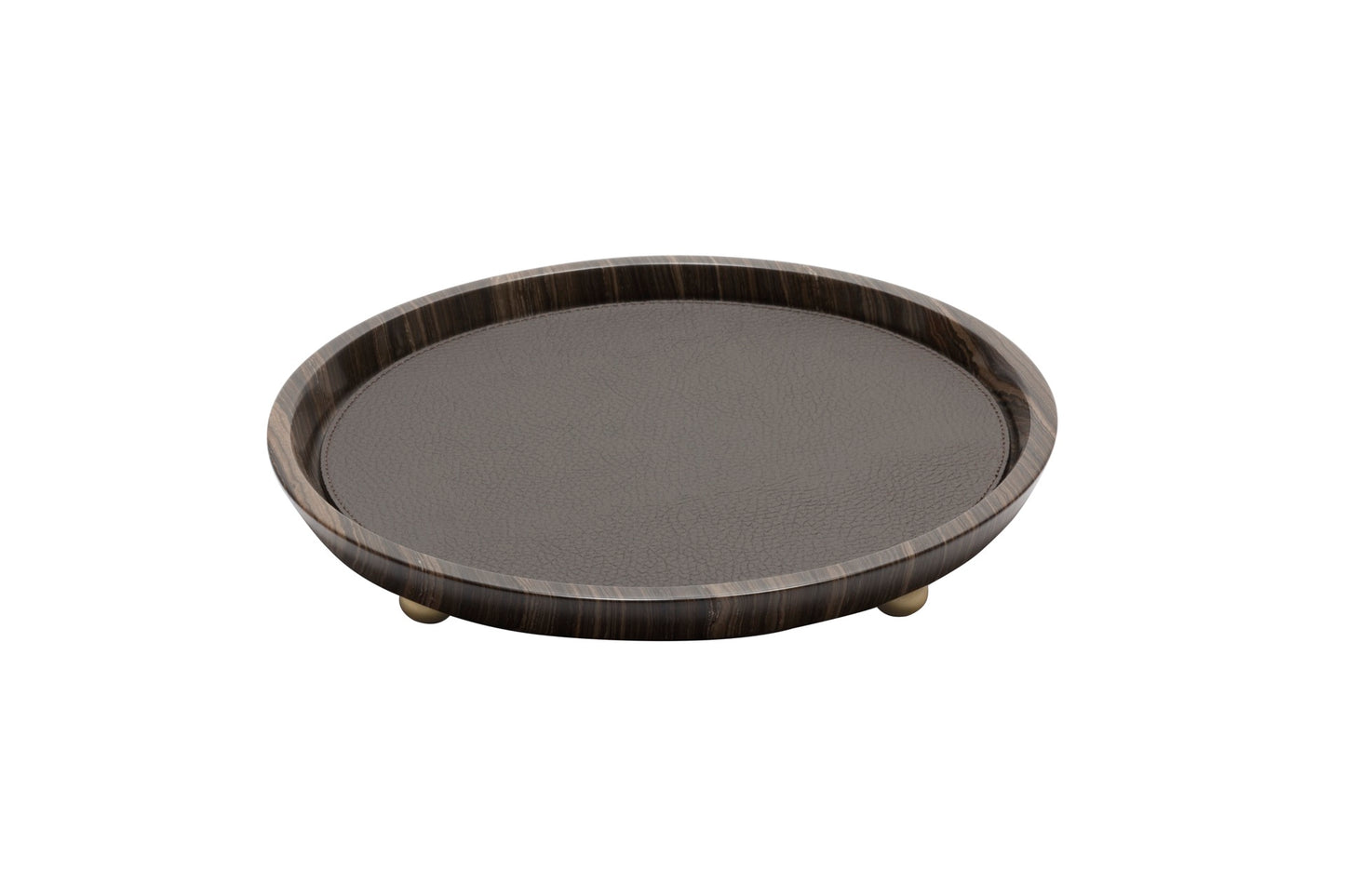 Monza Marble Valet Tray, Round M with Removable Leather Placemat