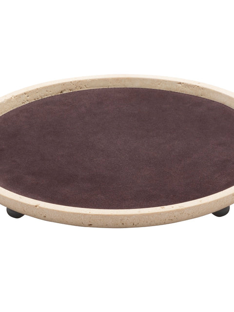 Monza Marble Valet Tray, Round L with Removable Leather Placemat