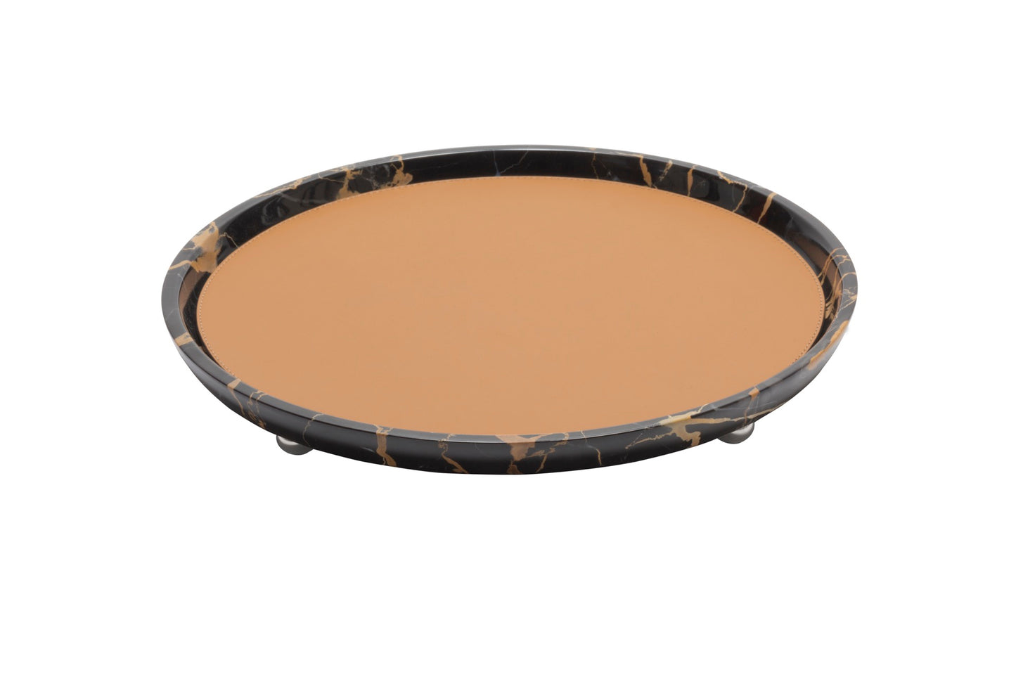 Monza Marble Valet Tray, Round L with Removable Leather Placemat