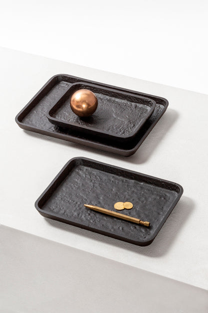 Giobagnara Riace Rectangular Valet Tray | Part of the Riace Imperfect Bronze Bathroom Set | Cast aluminum with burnished bronze finish | A modern and essential design with primal artistry | 2Jour Concierge, your luxury lifestyle shop