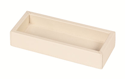 Soft Leather-Covered Wood Valet Tray Long Rectangular w Padded Surface