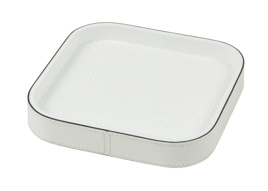 Giobagnara | Polo Valet Tray: Leather-covered tray available in four shapes and multiple sizes | Decor / Valet Trays | 2Jour Concierge, your luxury lifestyle shop | luxury decorative storage, premium valet trays for expensive interiors, entry consoles, bedside surfaces, workspaces, and coordinated wardrobe interiors