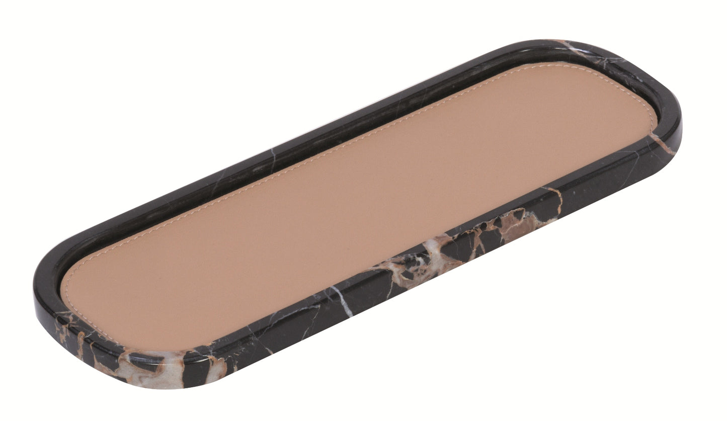 Giobagnara Polo Marmo Stackable Valet Tray Long Rectangular | Marble Piece with Leather Insert and Bottom in Suede | Each Piece Offers a Unique Stone Pattern | Stylish and Stackable Home Organization | Explore a Range of Luxury Home Decor at 2Jour Concierge, #1 luxury high-end gift & lifestyle shop