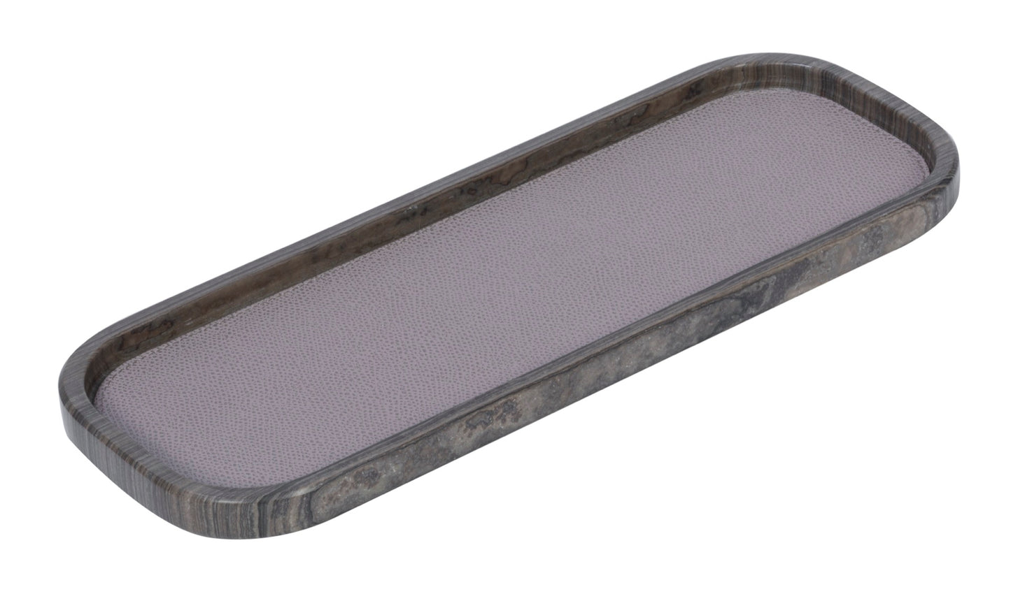 Polo Marmo Stackable Marble Valet Tray with Leather Insert Long Rectangular S
