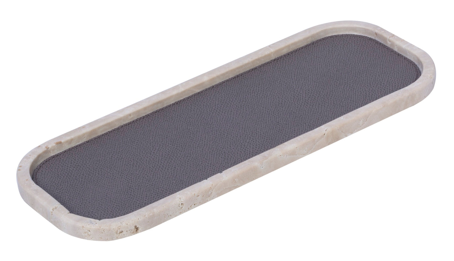 Polo Marmo Stackable Marble Valet Tray with Leather Insert Long Rectangular S