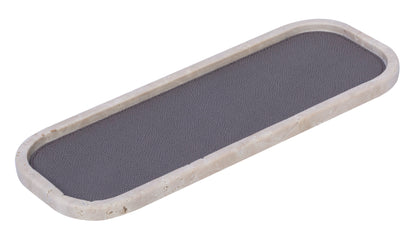 Polo Marmo Stackable Marble Valet Tray with Leather Insert Long Rectangular S