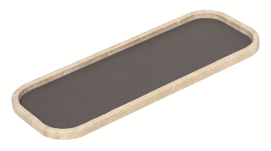 Giobagnara Polo Marmo Stackable Valet Tray Long Rectangular | Marble Piece with Leather Insert and Bottom in Suede | Each Piece Offers a Unique Stone Pattern | Stylish and Stackable Home Organization | Explore a Range of Luxury Home Decor at 2Jour Concierge, #1 luxury high-end gift & lifestyle shop