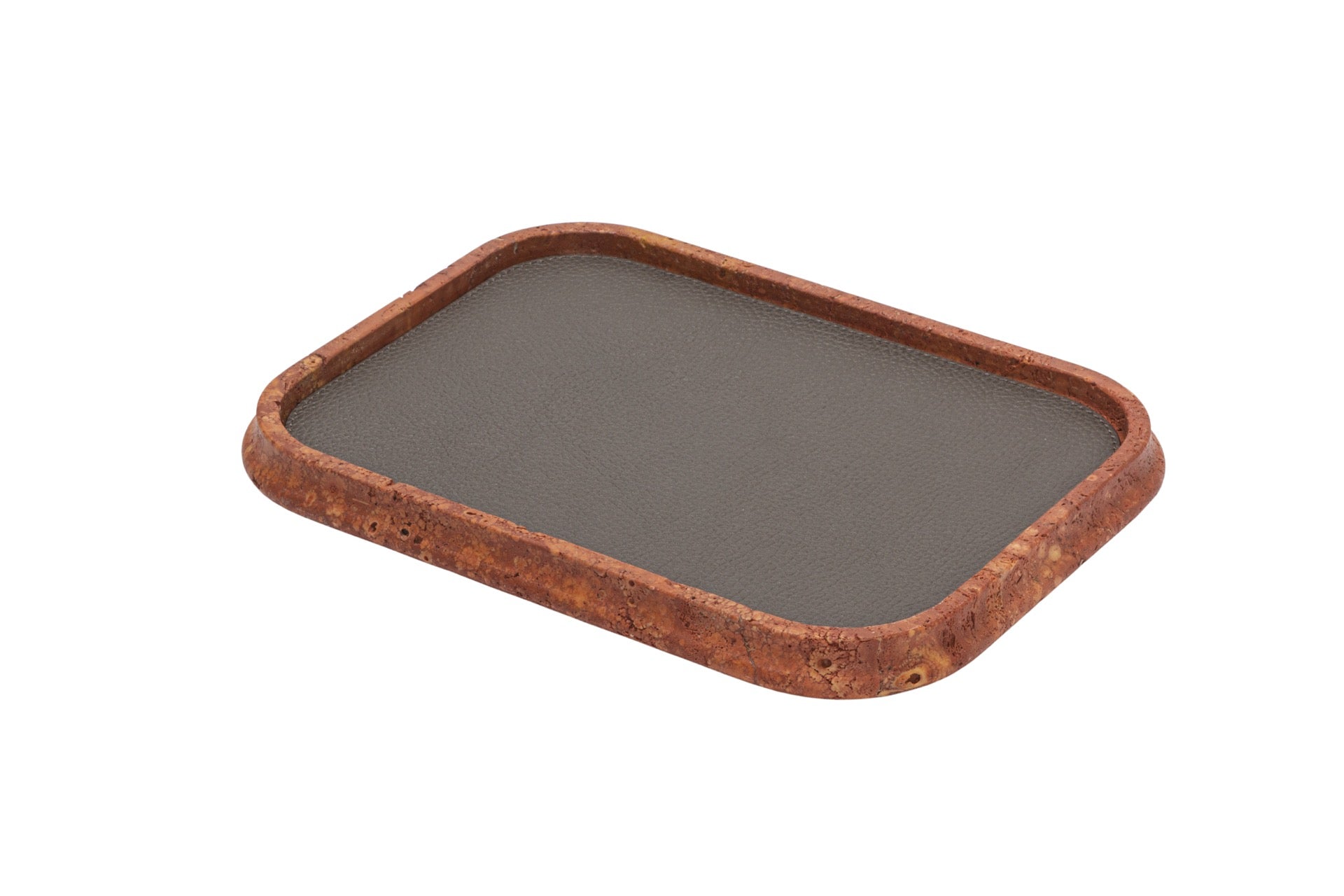 Giobagnara | Rodi Marble Valet Tray: Travertine marble with removable leather insert, available in different shapes and sizes | Decor / Valet Trays | 2Jour Concierge, your luxury lifestyle shop | natural stone, Italian craftsmanship, refined organization, timeless design