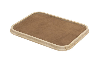 Giobagnara | Rodi Marble Valet Tray: Travertine marble with removable leather insert, available in different shapes and sizes | Decor / Valet Trays | 2Jour Concierge, your luxury lifestyle shop | natural stone, Italian craftsmanship, refined organization, timeless design