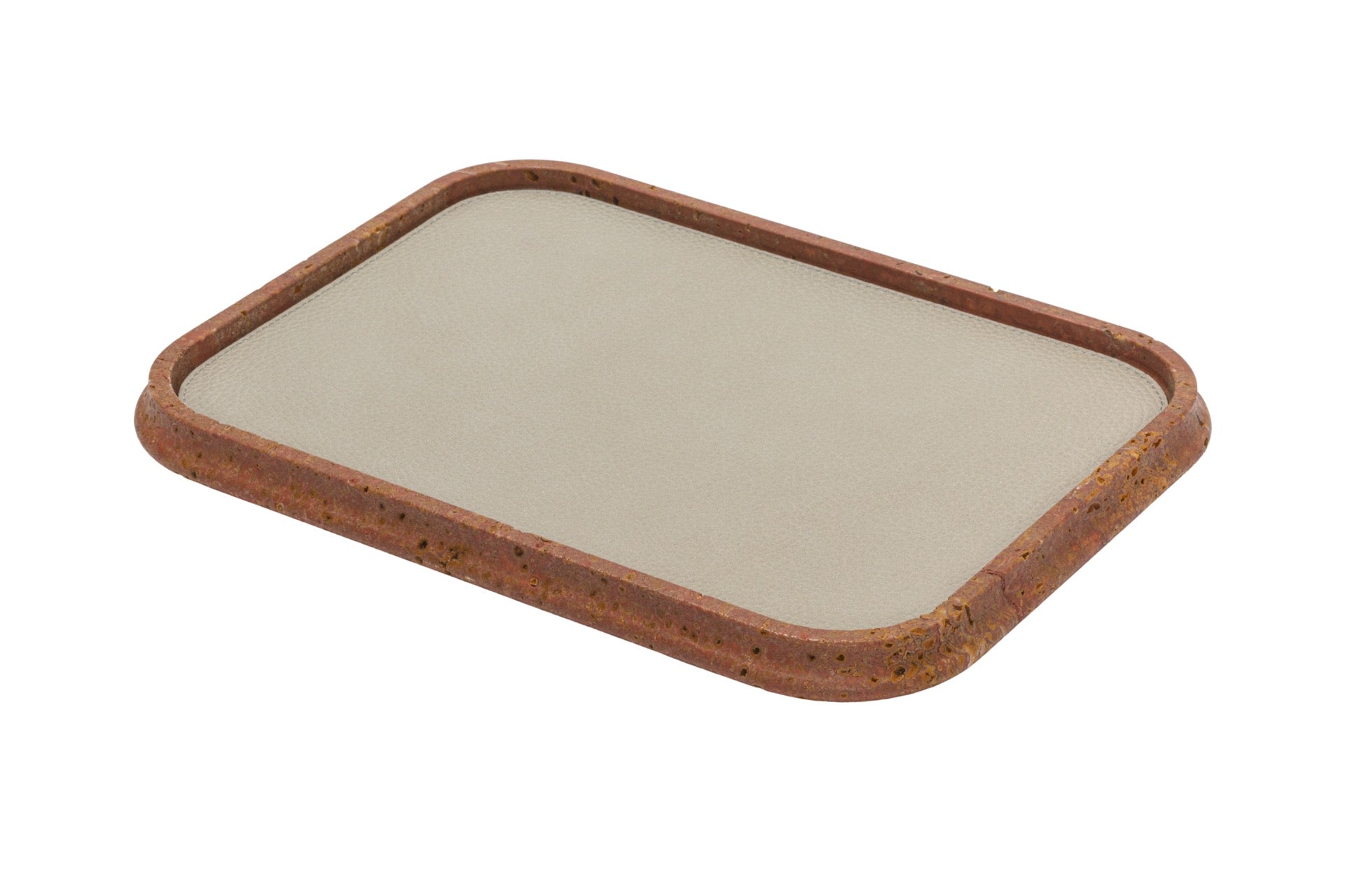 Giobagnara | Rodi Marble Valet Tray: Travertine marble with removable leather insert, available in different shapes and sizes | Decor / Valet Trays | 2Jour Concierge, your luxury lifestyle shop | natural stone, Italian craftsmanship, refined organization, timeless design