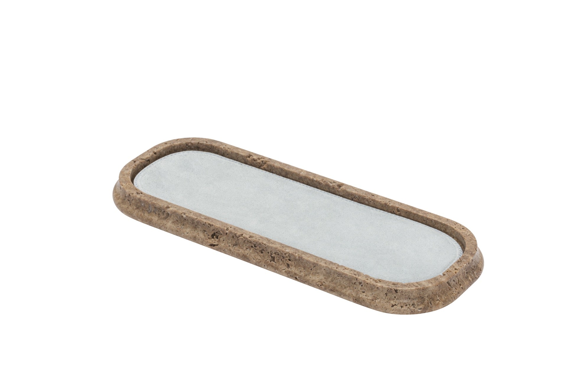 Giobagnara | Rodi Marble Valet Tray: Travertine marble with removable leather insert, available in different shapes and sizes | Decor / Valet Trays | 2Jour Concierge, your luxury lifestyle shop | natural stone, Italian craftsmanship, refined organization, timeless design