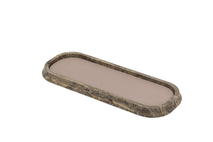 Giobagnara | Rodi Marble Valet Tray: Travertine marble with removable leather insert, available in different shapes and sizes | Decor / Valet Trays | 2Jour Concierge, your luxury lifestyle shop | natural stone, Italian craftsmanship, refined organization, timeless design
