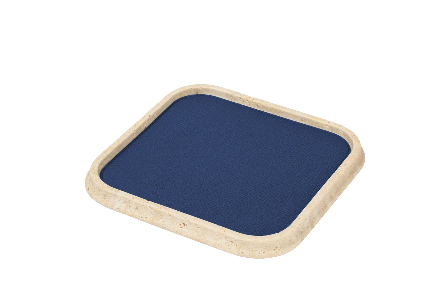 Giobagnara Rodi Marble Valet Tray Square | Elegant Design with Essential Lines and Soft Volumes | Crafted from Beautiful Travertine | Available in Various Nuances | Removable Leather Placemats for Added Versatility | Stylish Home Organization | Explore a Range of Luxury Home Decor at 2Jour Concierge, #1 luxury high-end gift & lifestyle shop