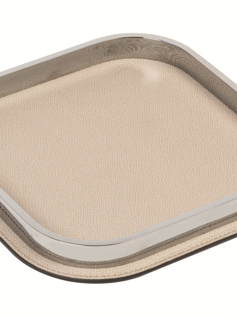 Regis Leather-Covered Valet Tray Square w Metal Base
