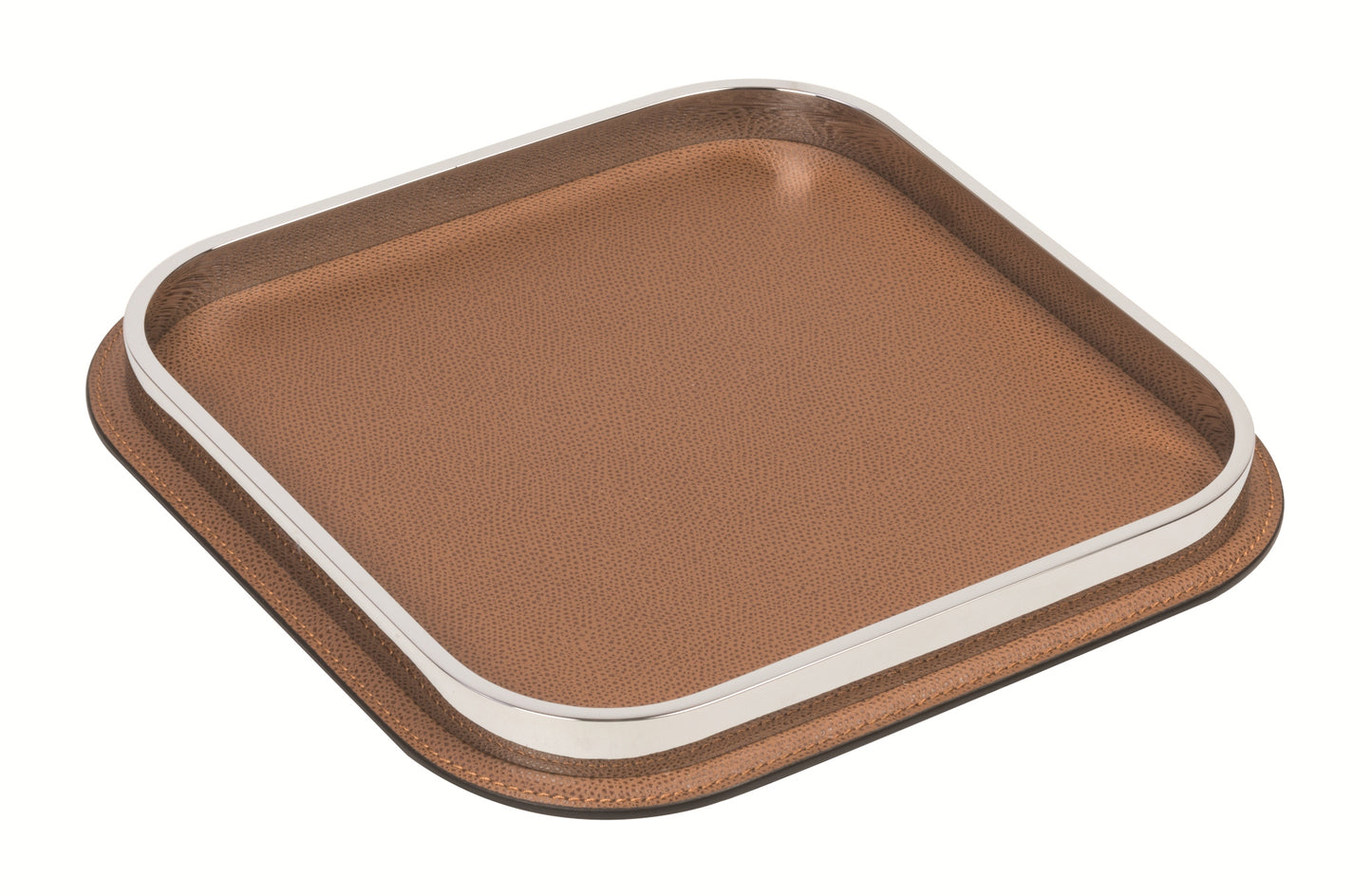 Regis Leather-Covered Valet Tray Square w Metal Base