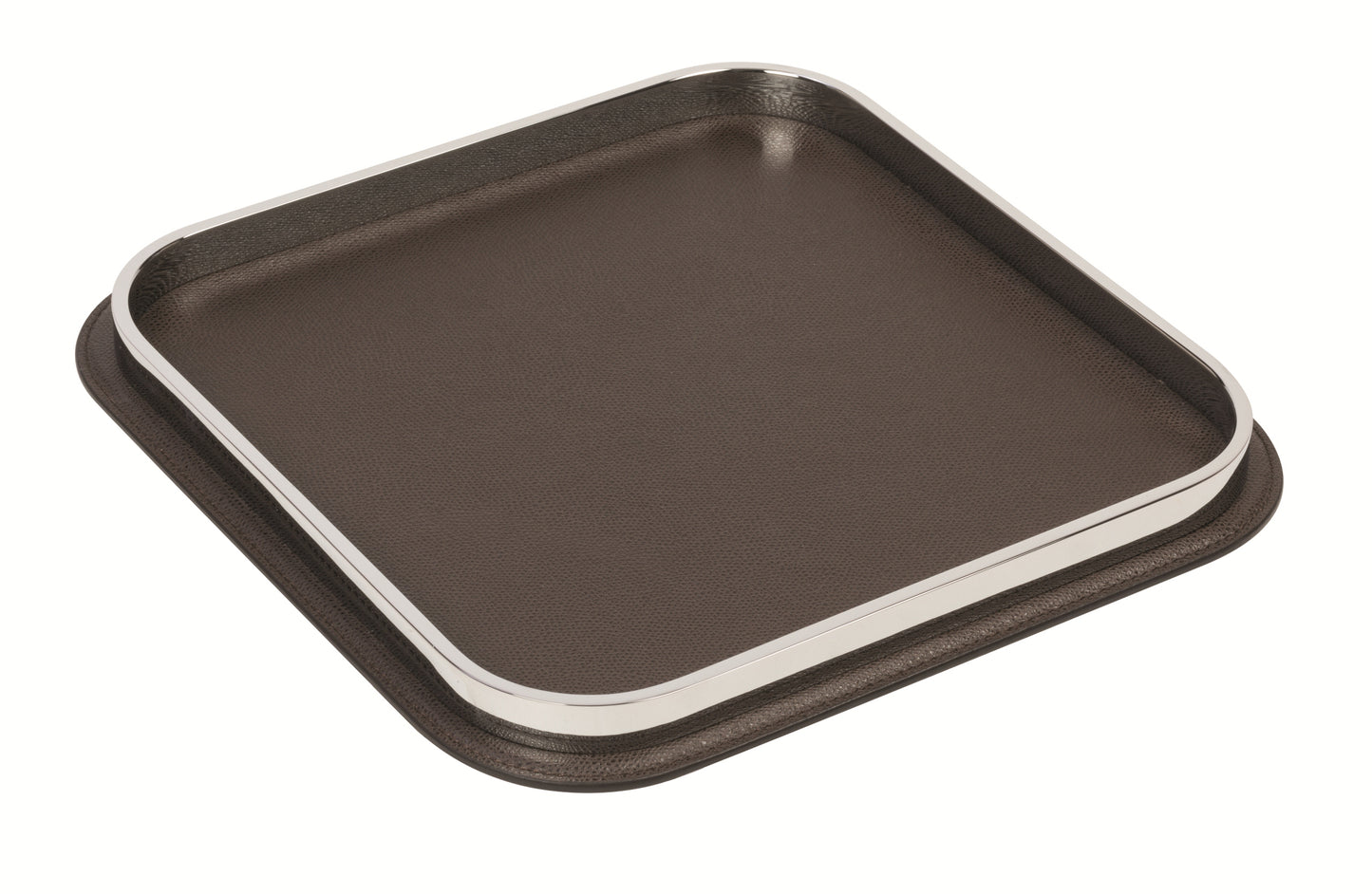 Regis Leather-Covered Valet Tray Square w Metal Base