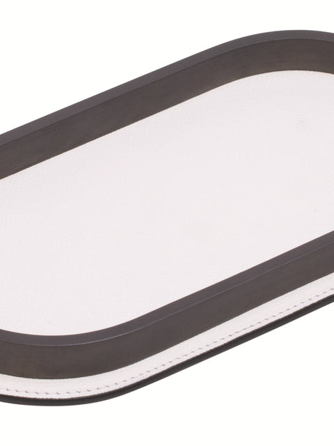 Regis Leather-Covered Valet Tray Long Rounded w Metal Base