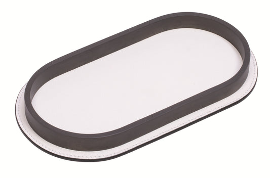 Regis Leather-Covered Valet Tray Long Rounded w Metal Base