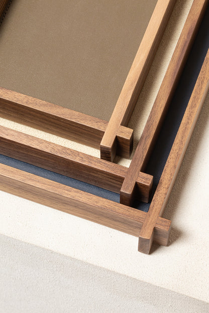 Structura Leather & Walnut Wood Valet Tray Rectangular L