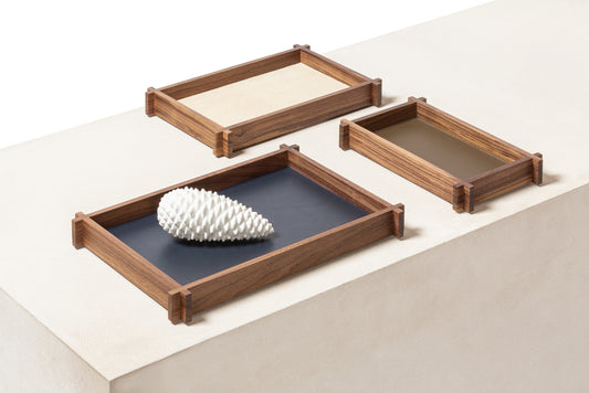 Structura Leather & Walnut Wood Valet Tray Rectangular
