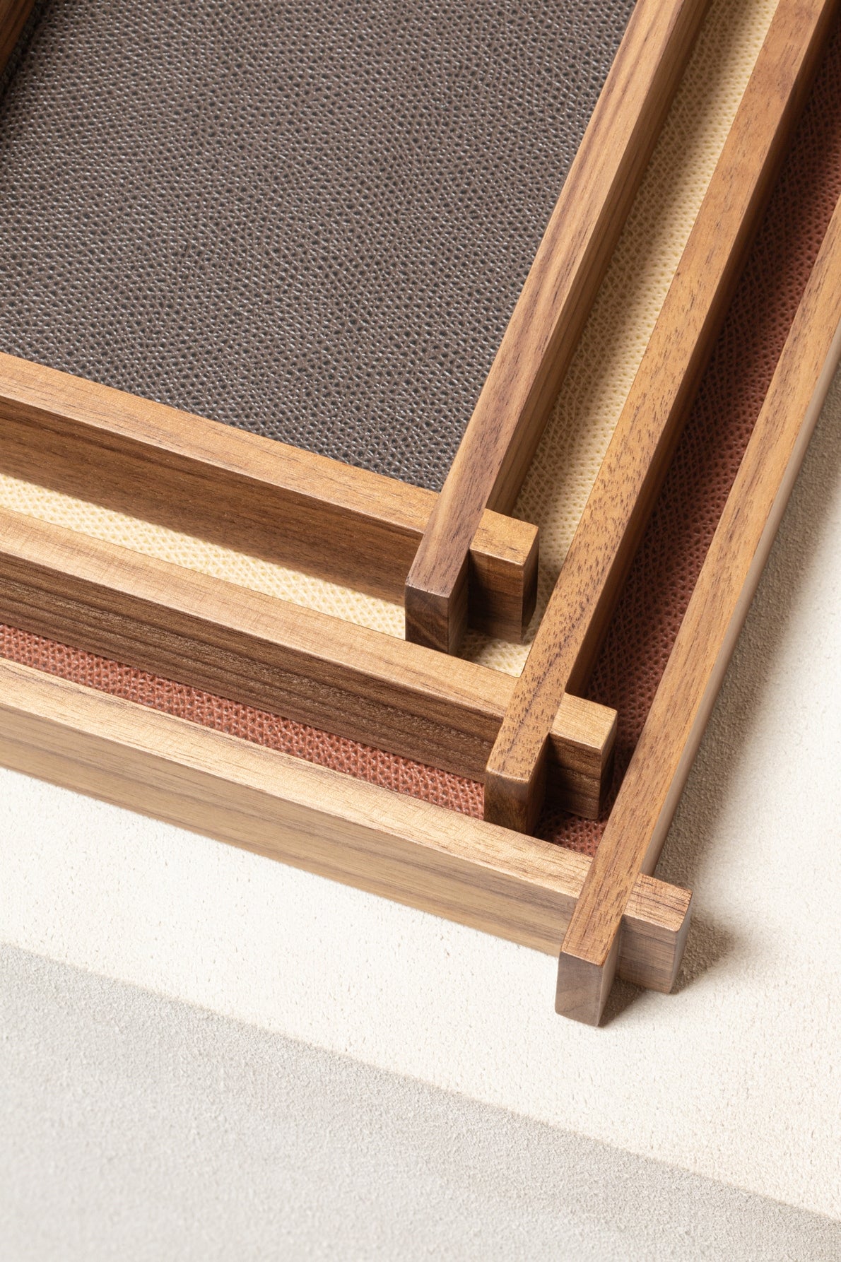 Structura Leather & Walnut Wood Valet Tray Rectangular L