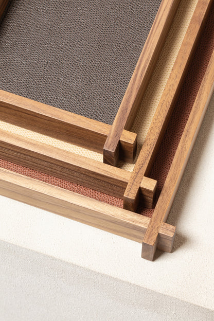 Structura Leather & Walnut Wood Valet Tray Rectangular L